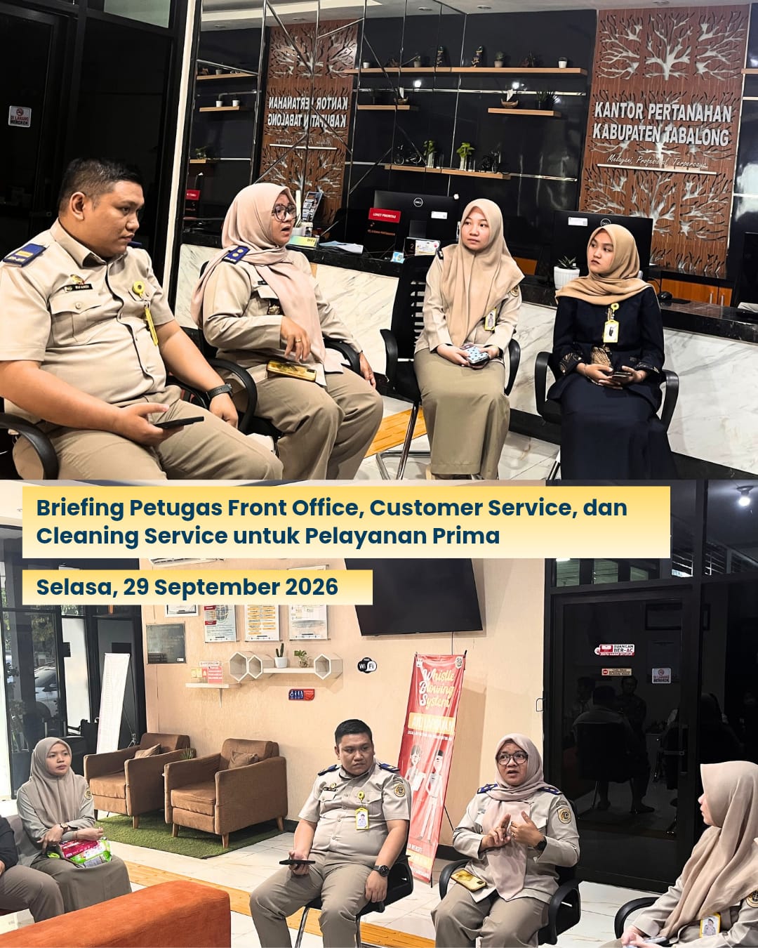Tingkatkan Kualitas Layanan dan Kenyamanan Kantor, Kasubbag TU Kantah Tabalong Beri Briefing Petugas Front Office Tingkatkan Kualitas Layanan dan Kenyamanan Kantor, Kasubbag TU Kantah Tabalong Beri Briefing Petugas Front Office